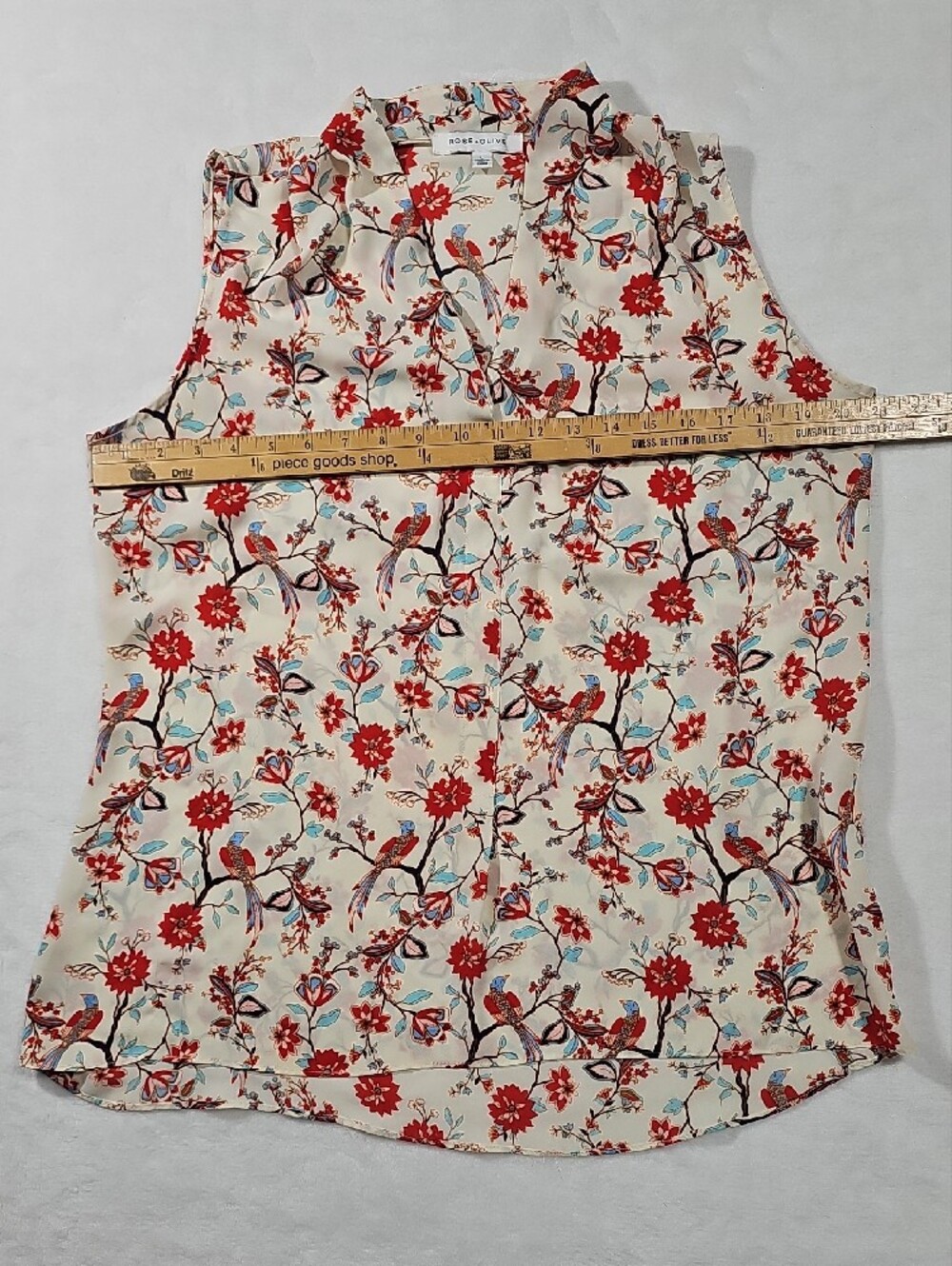 Rose & Olive Cream Sleeveless Camisole with Red Floral & Multicolor Bird Print - Picture 3 of 5